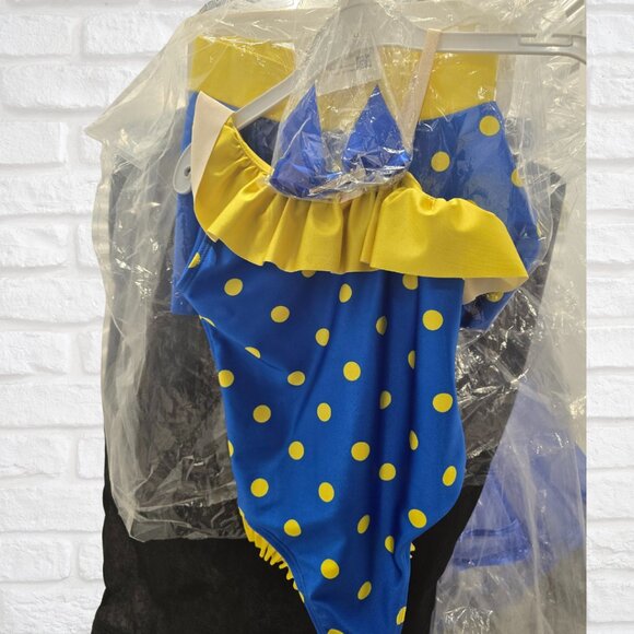 Blue & Yellow Acro Costume (Child Large) – Leotard with Skirt & Hair Bow - Picture 2 of 5